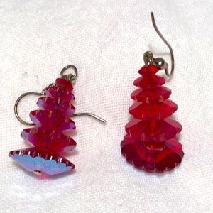 Red Crystal Christmas Tree Earrings